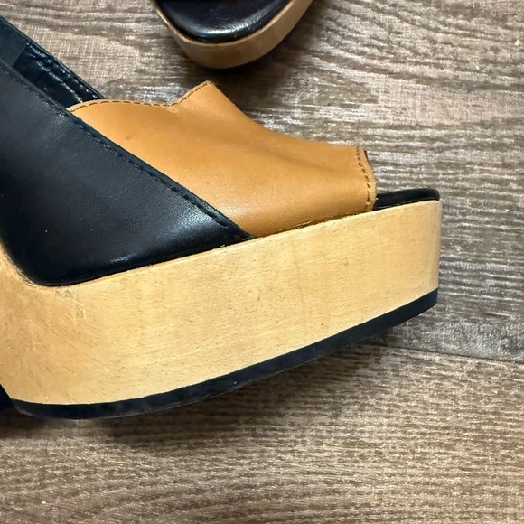 Pierre Hardy NWT size 8 wood & leather Black and Tan Platform Slingbacks - Picture 10 of 11